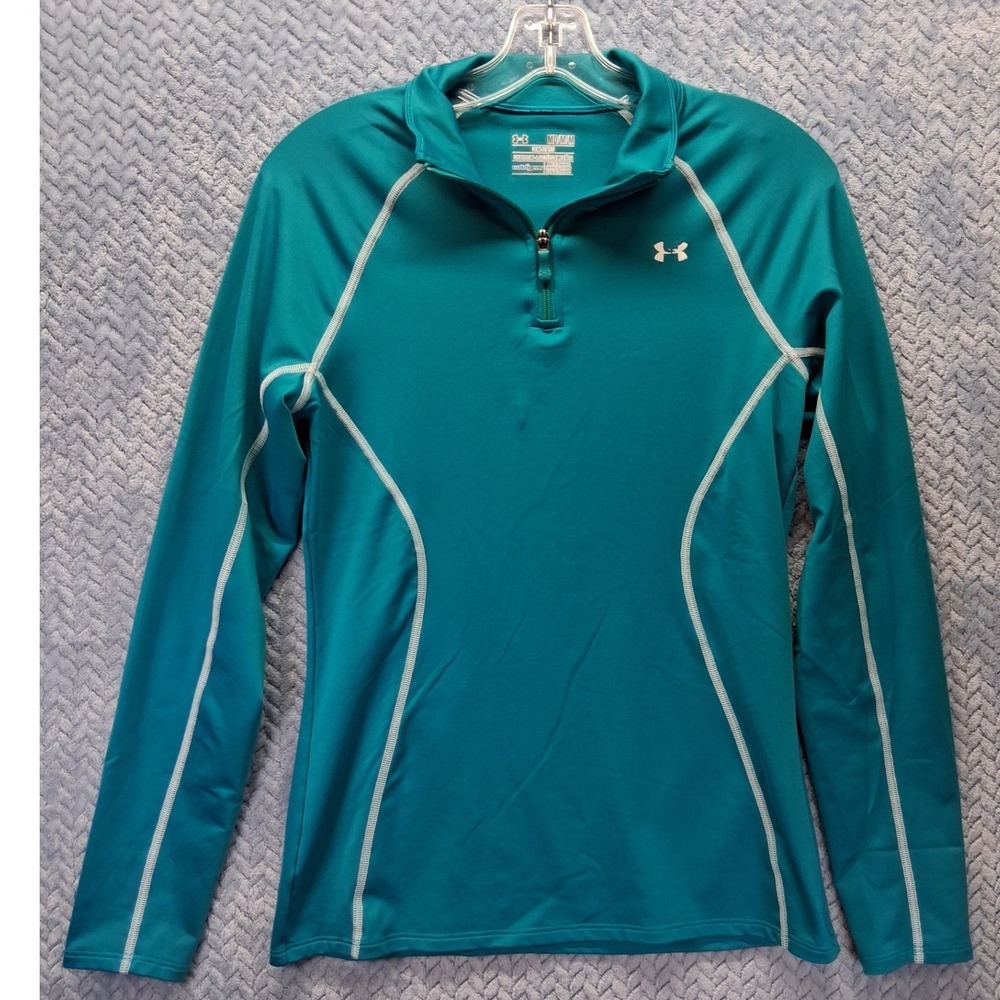 Under Armour ColdGear Womens Medium Teal Blue Quarter Zip Pullover Running Top